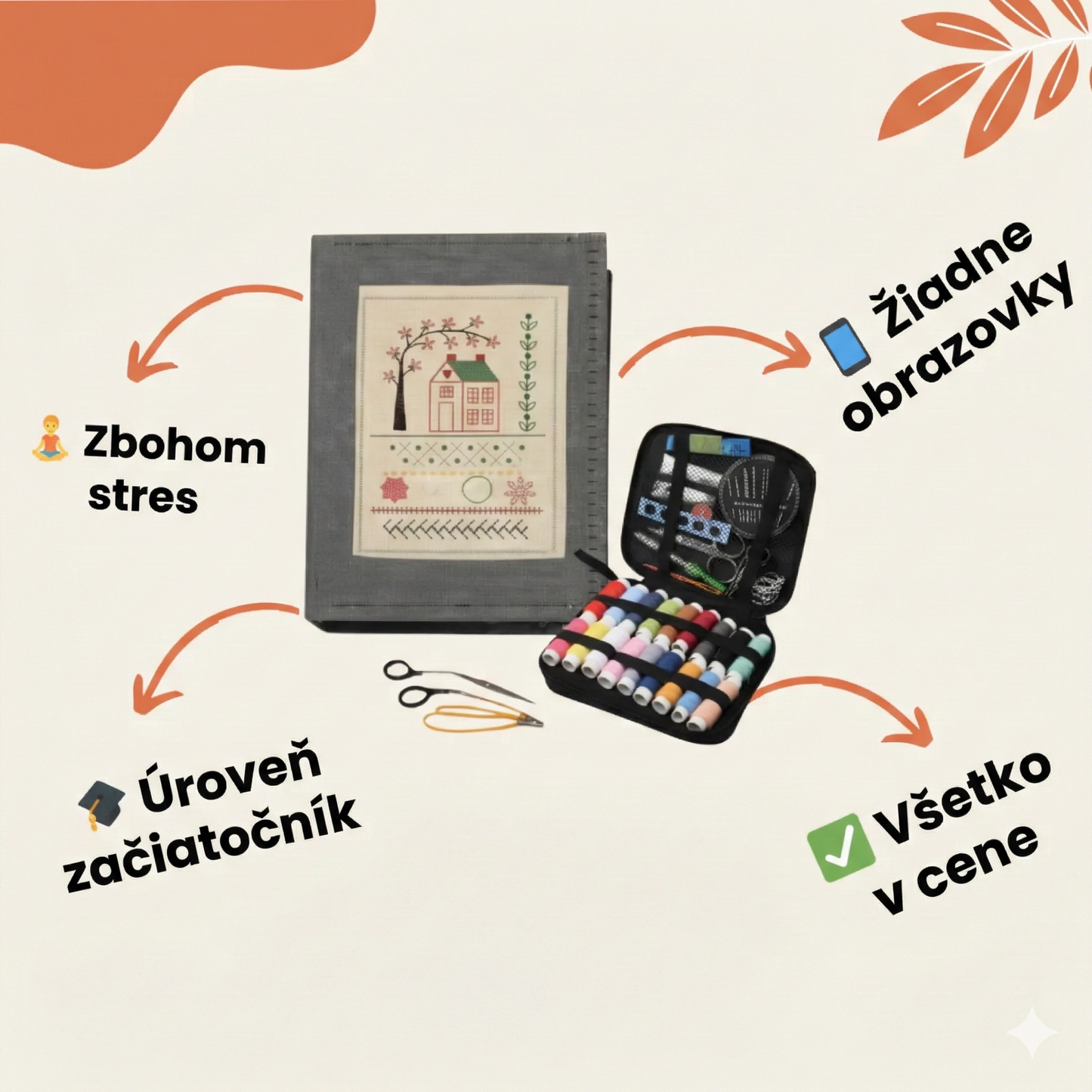 Antistresová kniha vyšívania: Kompletná sada so 60+ vzormi